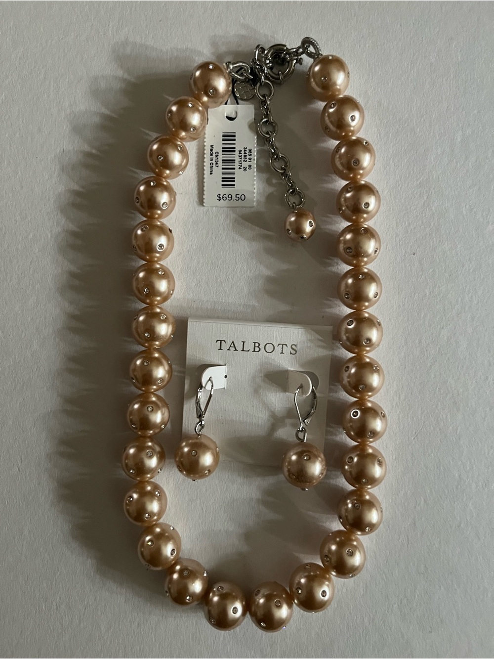 Talbots Champagne Pearl Necklace with Matching Drop Earrings